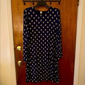 Navy Blue and Multi Color Print Long Sleeve Sheath Dress